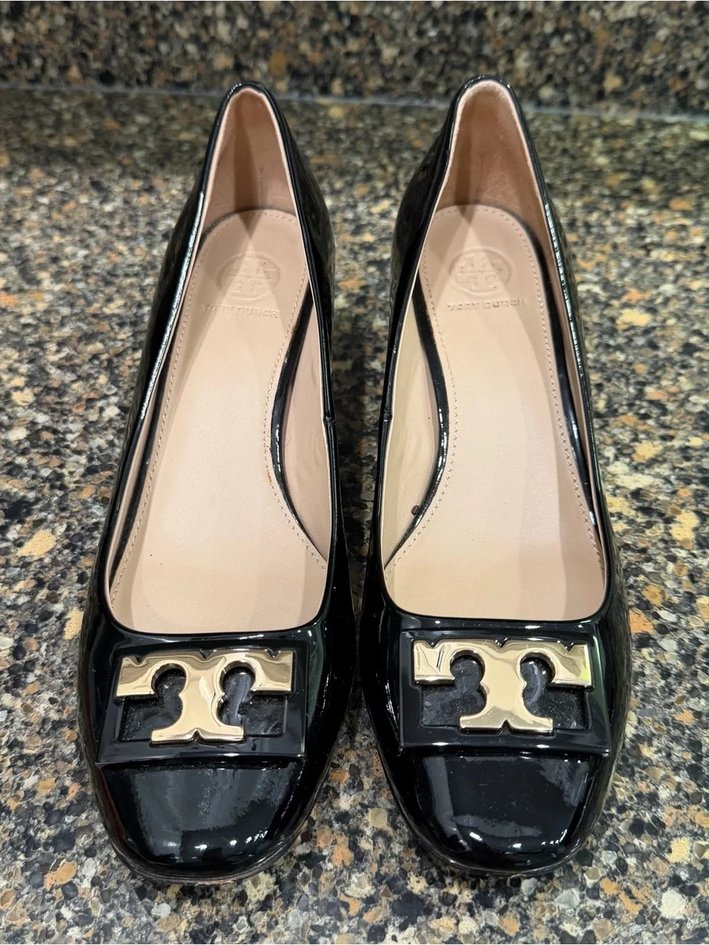 Tory Burch Gigi Black Patent Leather Block Heel Pumps with Gold Accent - Picture 6 of 8
